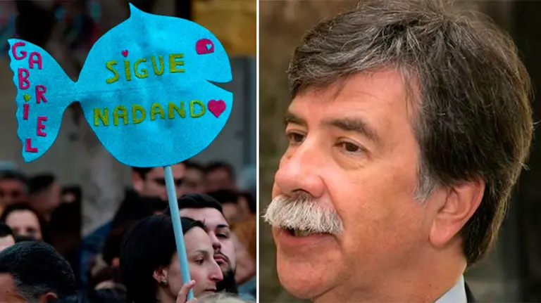 El ex defensor del menor, Javier Urra, junto a una imagen de una concentración por la muerte del pequeño Gabriel Cruz EFE.jpg