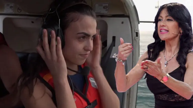 Imagen de la pamplonesa Sofía Suescun salta del helicóptero en Supervivientes junto a una fotografía de su madre, y también ex concursante de Gran Hermano, Maite Galdeano FOTOMONTAJE