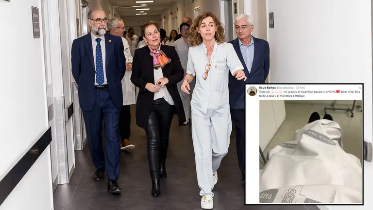 La presidenta del Gobierno de Navarra, Uxue Barkos, y el consejero de Salud, Fernando Domínguez, visitan las obras de remodelación de la cuarta planta de Maternal del Complejo Hospitalario de Navarra. IÑIGO ALZUGARAY