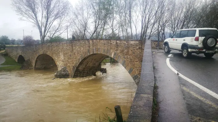 Puente de Miluze en Pamplona con la crecida del río Arga GUARDERÍO FORESTAL