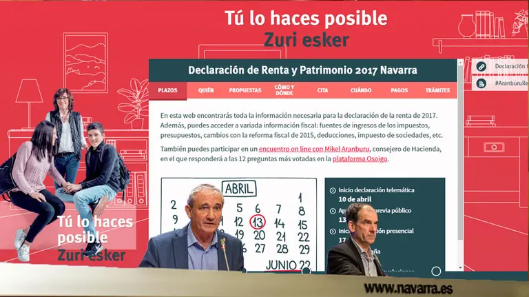 Imagen de la nueva web con el consejero y el directo de Haciendo, Mikel Aranburu y Luis Esain.