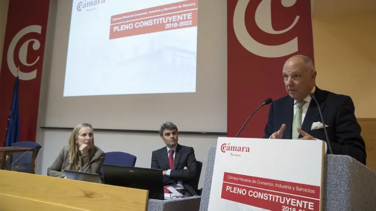 Javier Taberna durante el pleno constituyente de la Cámara del Comercio de Navarra CÁMARA DEL COMERCIO