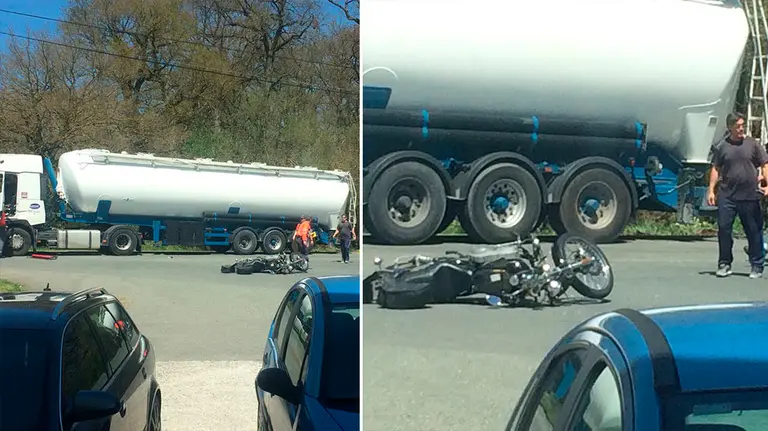 El lugar en el que un motorista ha resultado herido tras chocar contra un camión en Ulzama PF