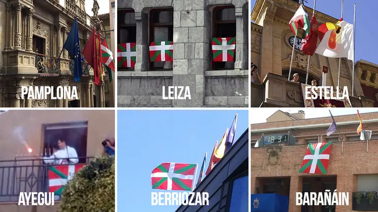 Recopilación de ikurriñas colocadas en los consistorios navarros