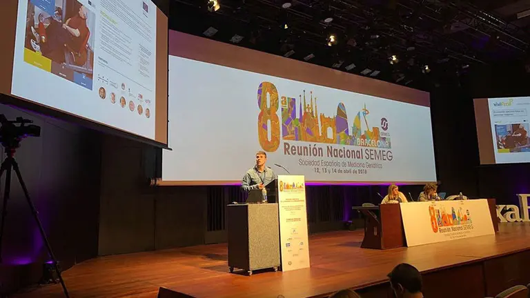 Mikel López Saez de Asteasu, en un momento de su intervención en la 8ª reunión de la SEMEG, en Barcelona GOBIERNO DE NAVARRA