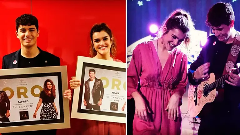 Amaia y Alfred posan junto a su disco de oro por la canción que interpretarán en Eurovisión. RTVE