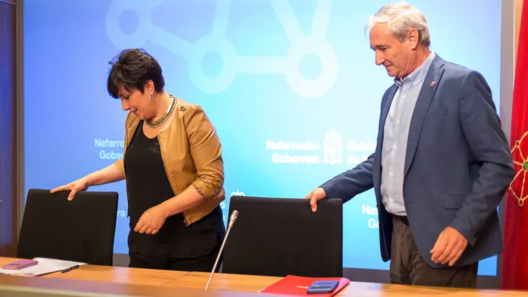 María Solana y Mikel Aranburu informan de los asuntos tratados en la sesión del Gobierno de Navarra (01). IÑIGO ALZUGARAY