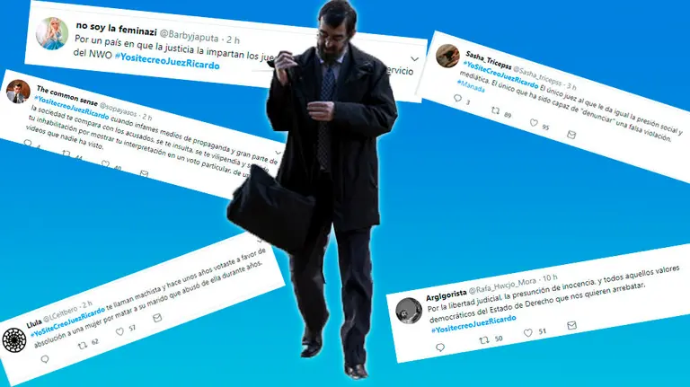 El juez Ricardo González y junto a varios tuits en su apoyo FOTOMONTAJE