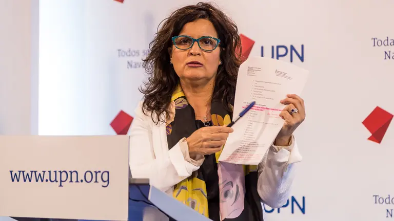 Maribel García Malo comparece para comentar una supuesta irregularidad del Gobierno de Navarra en una convocatoria del departamento de Derechos Sociales (12). IÑIGO ALZUGARAY