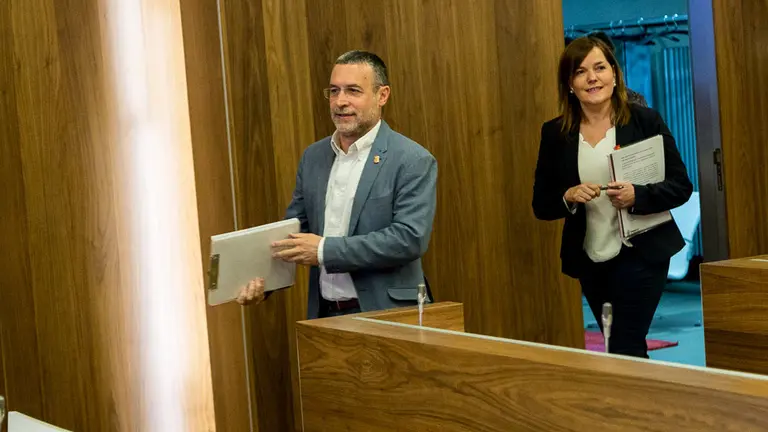 El vicepresidente de Derechos Sociales, Miguel Laparra, valora varios temas, en relación con su departamento, en la sala de prensa del Gobierno de Navarra (01). IÑIGO ALZUGARAY