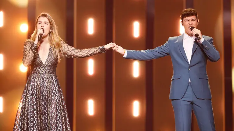 'Tu canción' vuelve a sonar en el segundo de los ensayos de Eurovisión en el Altice Arena con Amaia y Alfred. Foto Andres Putting (ESC)