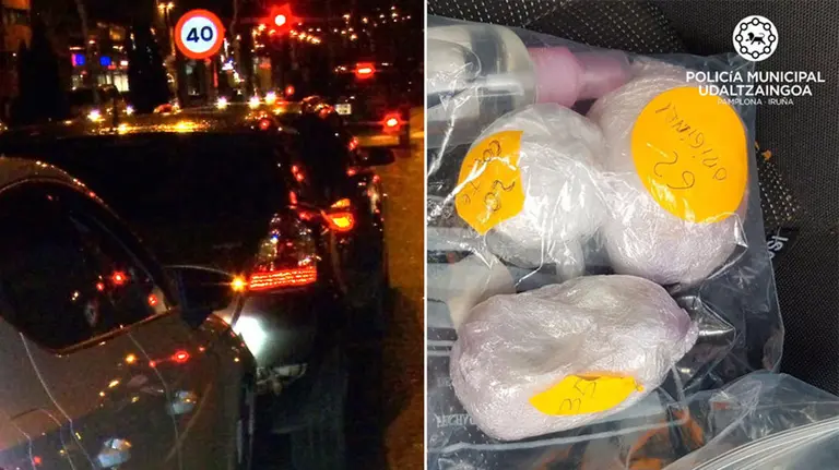 Las tres bolsas de cocaína que han sido incautadas a un hombre sorprendido hablando por teléfono cuando conducía en el barrio pamplonés de San Juan NAVARRACOM
