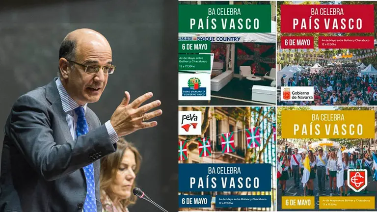 Fotomontaje de Alberto Catalán y el cartel anunciador del evento en Buenos Aires