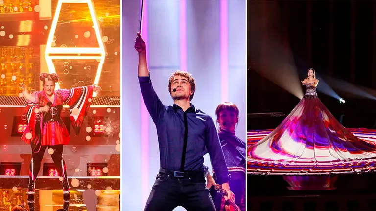 De izquierda a derecha, Netta (Israel), Alexander Rybak (Noruega) y Elina Nechayeva (Estonia). Foto ANDRES PUTTING (ESC)