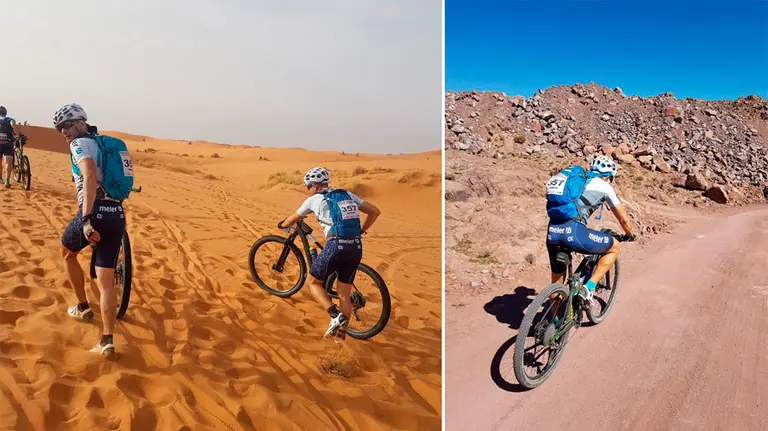 Los navarros participantes en la Titan Desert durante la travesía. CEDIDA