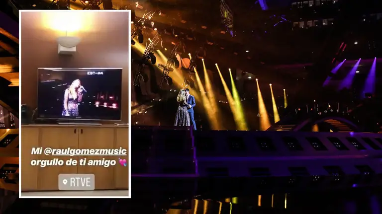 Captura del vídeo publicado por Brisa Fenoy con la retransmisión de la actuación con planos de cámara de Amaia y Alfred Foto INSTAGRAM