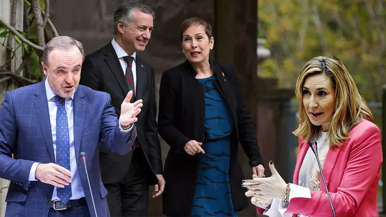Montaje con el presidente de UPN, Javier Esparza, el lehendakari, Íñigo Urkullu, la presidenta del Gobierno de Navarra, Uxue Barkos, y la presidenta del PPN, Ana Beltrán. PABLO LASAOSA EFE IÑIGO ALZUGARAY