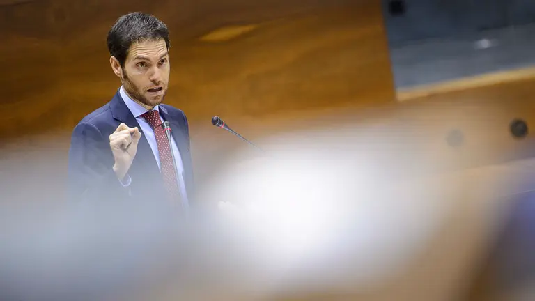 Sergio Sayas, de UPN, habla en el Parlamento de Navarra. PABLO LASAOSA