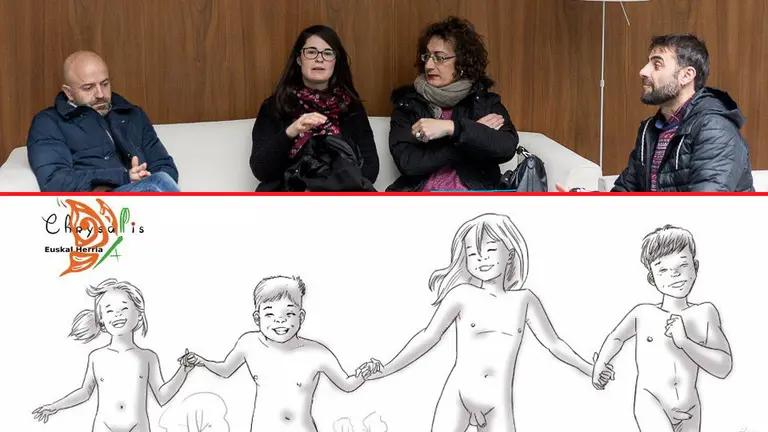 Representantes de la Asociación Chrysallis Euskal Herria, que representa a familias de menores transexuales de Navarra, en el Parlamento de Navarra
