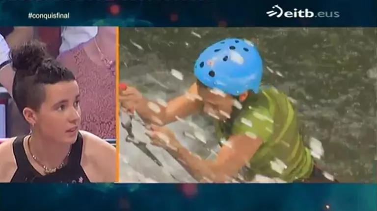 Aiora Armendariz, la concursante de Lumbier, durante la prueba final de El conquistador del Caribe ETB 3