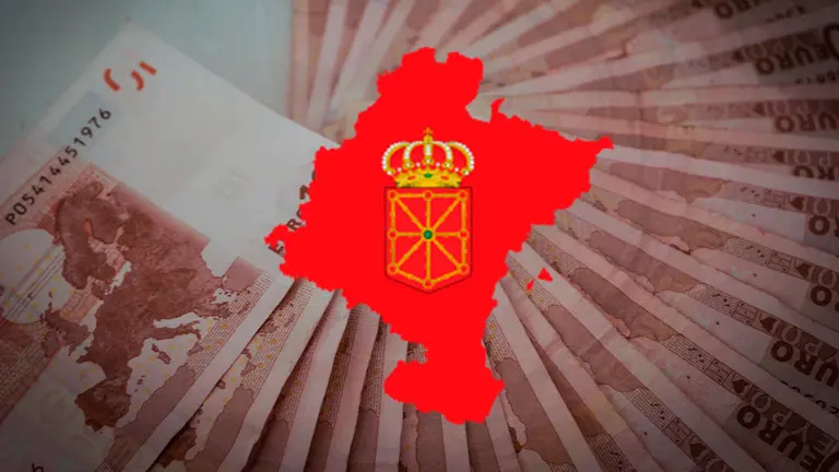 Varios billetes sobre el escudo y el mapa de Navarra. NAVARRACOM
