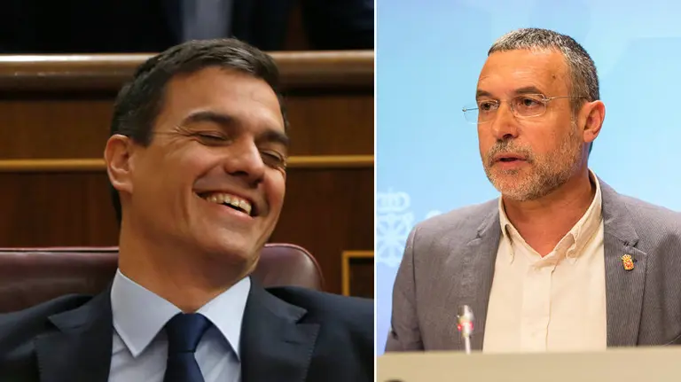 El presidente de España, Pedro Sánchez, y el vicepresidente de Derechos Sociales del Gobierno de Navarra, Miguel Laparra IÑIGO ALZUGARAY