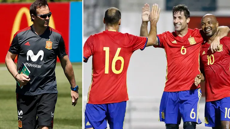 KRAS01. KRASNODAR (RUSIA), 12/06/2018.- El seleccionador de España Julen Lopetegui dirige un entrenamiento hoy, martes 12 de junio de 2018, en Krasnodar (Rusia). EFE/Javier Etxezarreta