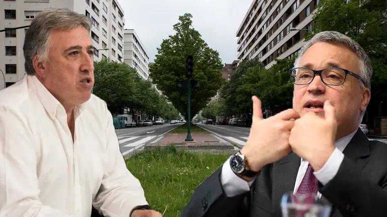 Imagen del alcalde de Pamplona, Joseba Asirón, y el Defensor del Pueblo, Javier Enériz, junto a un tramo de la avenida Pío XII. NAVARRA.COM