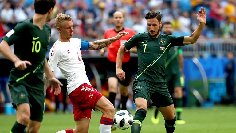 Samara (Russian Federation), 21/06/2018.- partido Australia - Dinamarca. EFE.