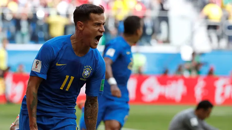 MUN24-146. SAN PETERSBURGO (RUSIA), 22/06/2018.- El centrocampista brasileño Phillipe Coutinho reacciona tras marcar el 1-0 durante el partido Brasil-Costa Rica, del Grupo E del Mundial de Fútbol de Rusia 2018, en el Estadio de San Petersburgo de San Petersburgo, Rusia, hoy 22 de junio de 2018 (RUSSIA SOCCER FIFA WORLD CUP, Brazil, Costa Rica, Saint Petersburg). EFE/Juan Herrero.