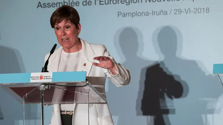 Rueda de prensa de los tres presidentes de la Asamblea de la Eurorregión Nueva Aquitania-Euskadi-Navarra, Alain Rousset, Iñigo Urkullu y Uxue Barkos (06). IÑIGO ALZUGARAY