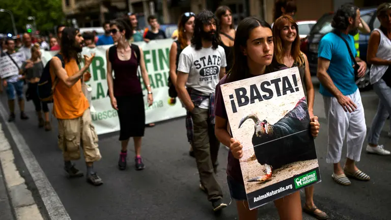 Manifestación antitaurina por las calles de Pamplona. PABLO LASAOSA 06