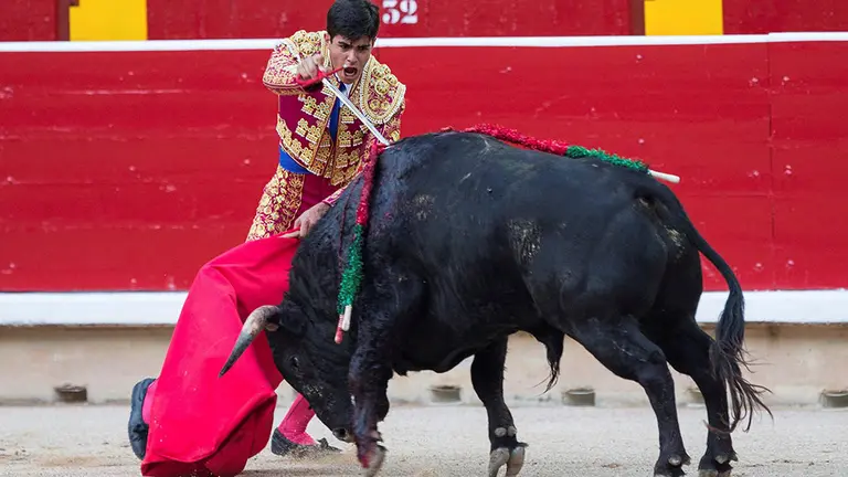GRAF4367. PAMPLONA, 05/07/2018.- El novillero Francisco de Manuel, durante el primer día de la Feria del Toro 2018 de Pamplona, con novillos de la ganadería "Pincha" (Navarra). EFE/ Rodrigo Jimenez