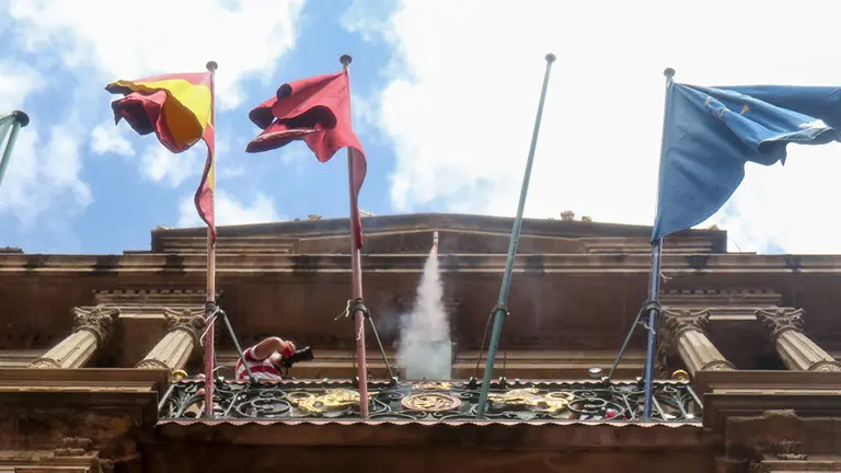 Ambience during the "Chupinazo" that open the San Fermin party at Pamplona, Spain, on July 6th 2018.