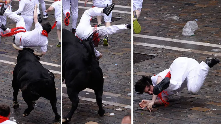 Secuencia con la brutal cogida en la Plaza del Ayuntamiento. MIGUEL OSES