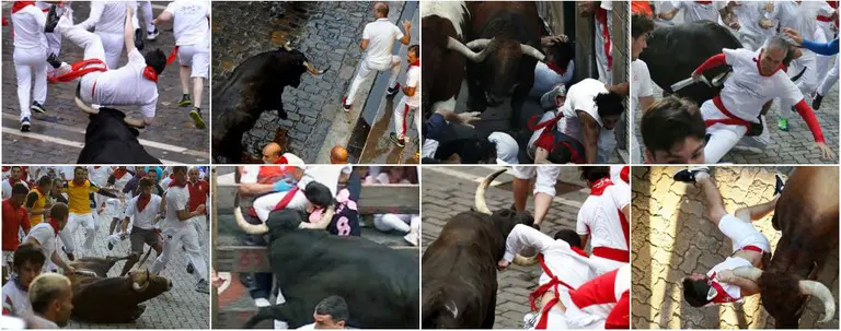 Vista de algunos de los momentos m&aacute;s destacados de los encierros de San Ferm&iacute;n 2018. - Portada