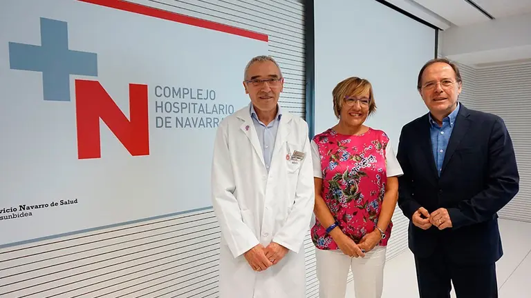 De izquierda a derecha, Antonio Merino, Nekane Oroz y Luis Gabilondo GOBIERNO DE NAVARRA