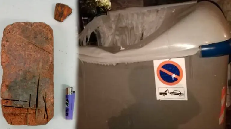 Imagen de uno de los contenedores de basura calcinados por un hombre que quería vengarse de la Policía Municipal de Tudela y ha acabado agrediendo a un agente con un ladrillo ardiendo POLICÍA TUDELA 1