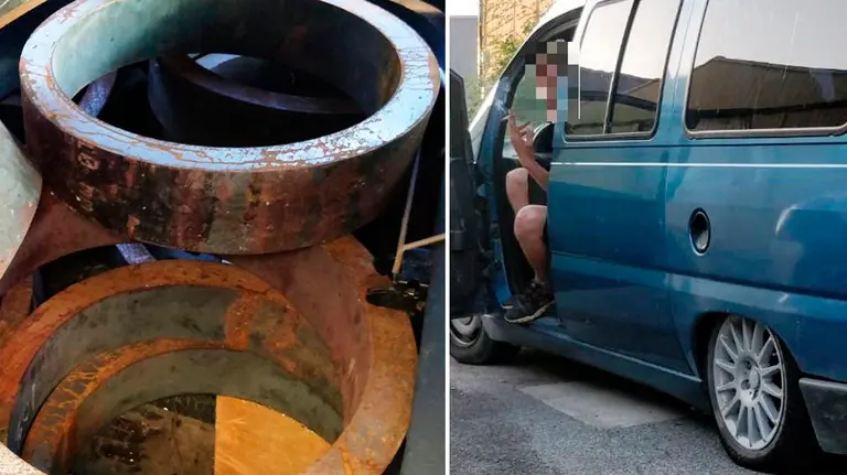 Imagen de la furgoneta en la que la Policía Foral ha decomisado en Noáin decenas de hierros de discos presuntamente robados POLICÍA FORAL 1