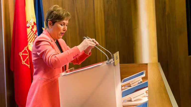 La presidenta del Gobierno de Navarra, Uxue Barkos, realiza un balance de la acción de gobierno al cumplirse tres años de legislatura (06). IÑIGO ALZUGARAY
