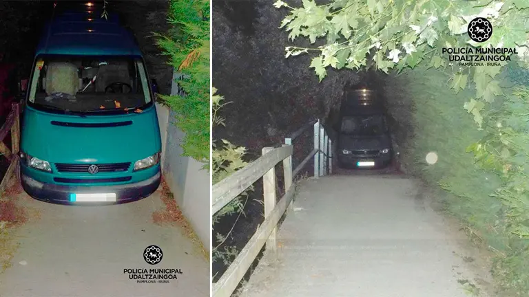 La furgoneta atrapada en el camino peatonal. POLICÍA MUNICIPAL DE PAMPLONA OK