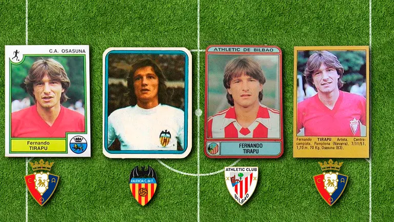 Los cromos de Fernando Tirapu en los distintos equipos por los que pasó FOTOMONTAJE