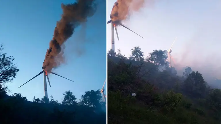 El incendio en un molino de viento en Aguilar de Codés. BOMBEROS DE NAVARRA