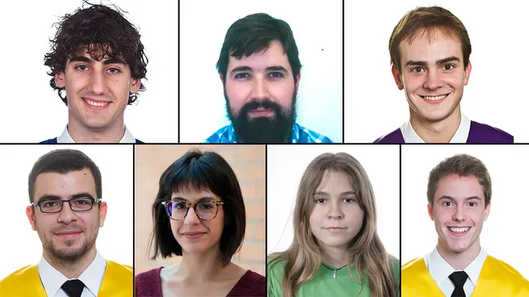 Jon Lerga, José Luis Bueno, Javier Preciado, Tarek Ajami, Juncal Arbelaiz, Alejandra Uriz y Rodrigo Sánchez, los 7 estudiantes de la Universidad de Navarra que han conseguido un Premio Nacional Fin de Carrera IMÁGENES CEDIDAS