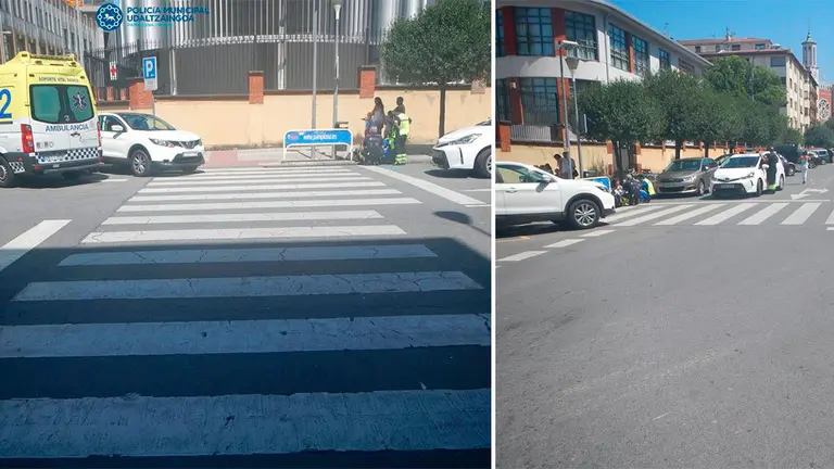 Momento en el que los sanitarios atienden a la persona herida tras el atropello en la calle Olite. POLICÍA MUNICIPAL