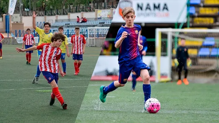 A la izquierda, Pablo Pozos vistiendo la camiseta del Atlético de Madrid, a la derecha, Alejandro Domínguez con la del Barcelona ASPIL VIDAL