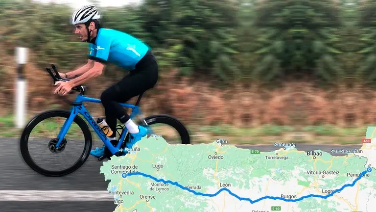 Mikel Azparren durante el reto de llegar a Santiago en 24H