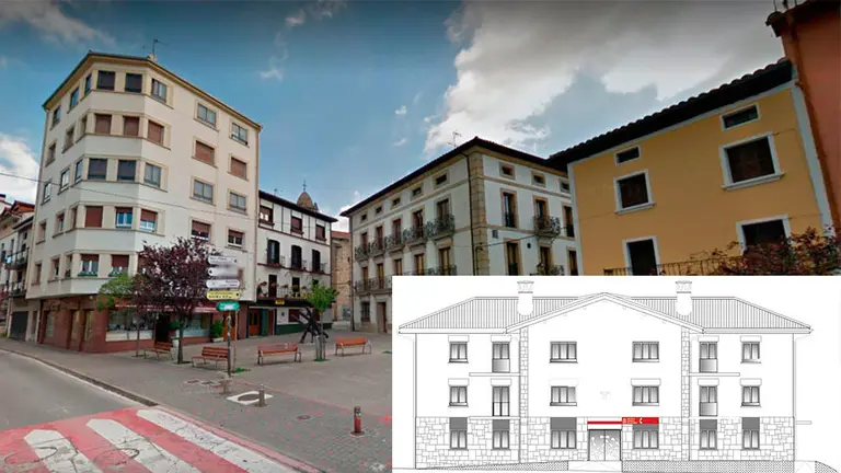 Alzado principal de la fachada en la que se ubicará la nueva oficina de empleo en Alsasua. GOBIERNO DE NAVARRA
