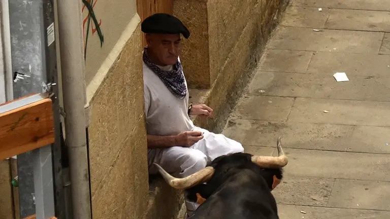 Ultimo encierro de novillos en las fiestas de Estella de 2018. MIGUEL OSÉS (1)