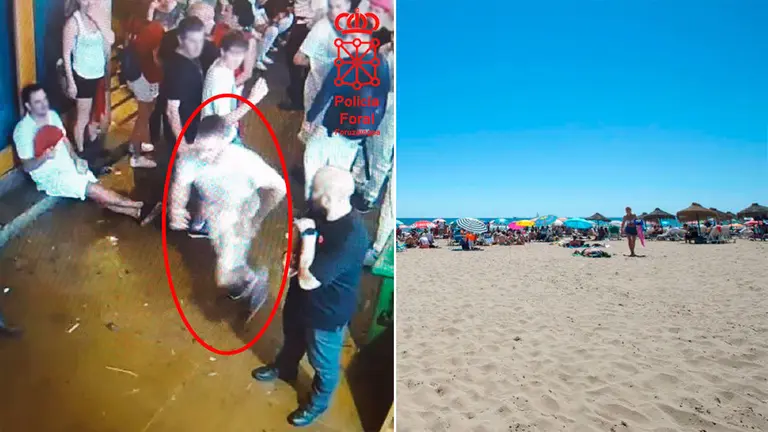 A la izquierda imagen captada por las cámaras de seguridad cuando el supuesto agresor huía del lugar en San Fermín POLICÍA FORAL